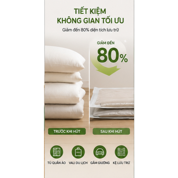 ✨Túi hút chân không Dreamer Green kèm máy bơm điện mini tiết kiệm 80% không gian chống ẩm đựng chăn ga quần áo mùa