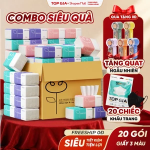Thùng 20 gói giấy ăn rút Topgia 3 màu cao cấp 4 lớp, mềm mịn
