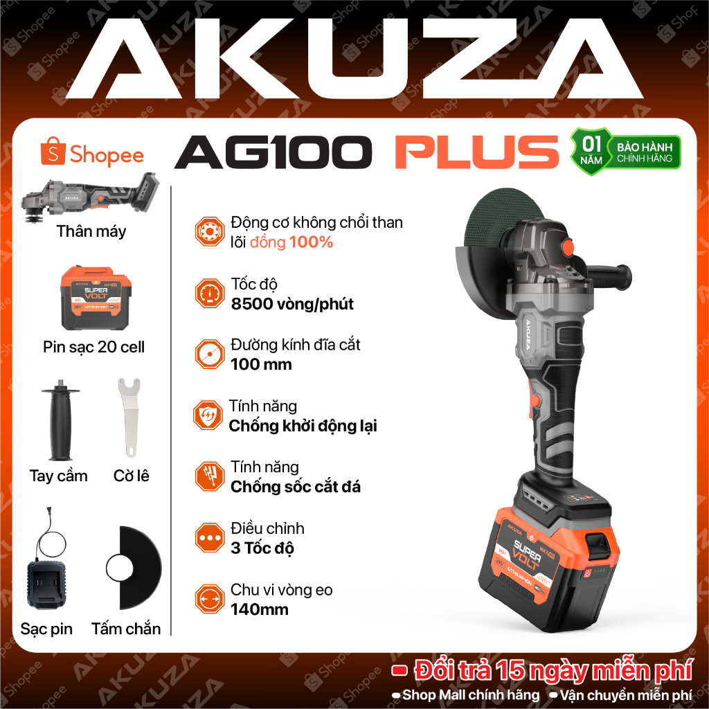 Máy Mài AKUZA AG100 PLUS Chính Hãng, Động Cơ Không Chổi Than