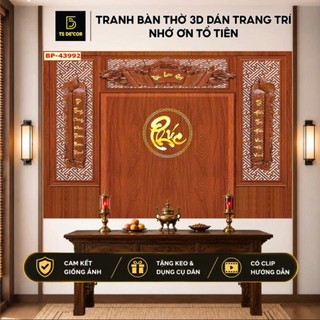 Tranh treo phòng thờ 3D vải lụa kim sa cao cấp TS Decor, tranh dán tường bàn thờ trang nghiêm, tặng keo và dụng cụ dán
