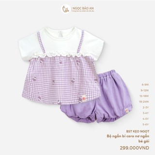 NBAN (6M-6Y) Bộ quần áo bé gái cộc tay Caro Nơ Tím thời trang bé gái cotton thoáng mát-CANDY5.25