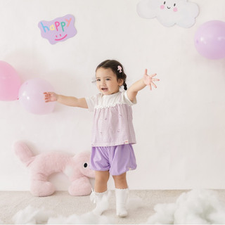 NBAN (6M-6Y) Bộ quần áo bé gái cộc tay Caro Nơ Tím thời trang bé gái cotton thoáng mát-CANDY5.25