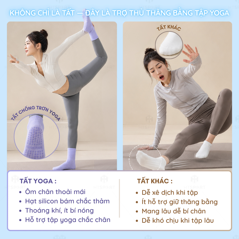 Tất Vớ Chống Trượt Cổ Cao Tập Yoga Pilates - Tất Thể Thao Đế Cao Su Chống Trơn Nhiều Màu Thoáng Khí