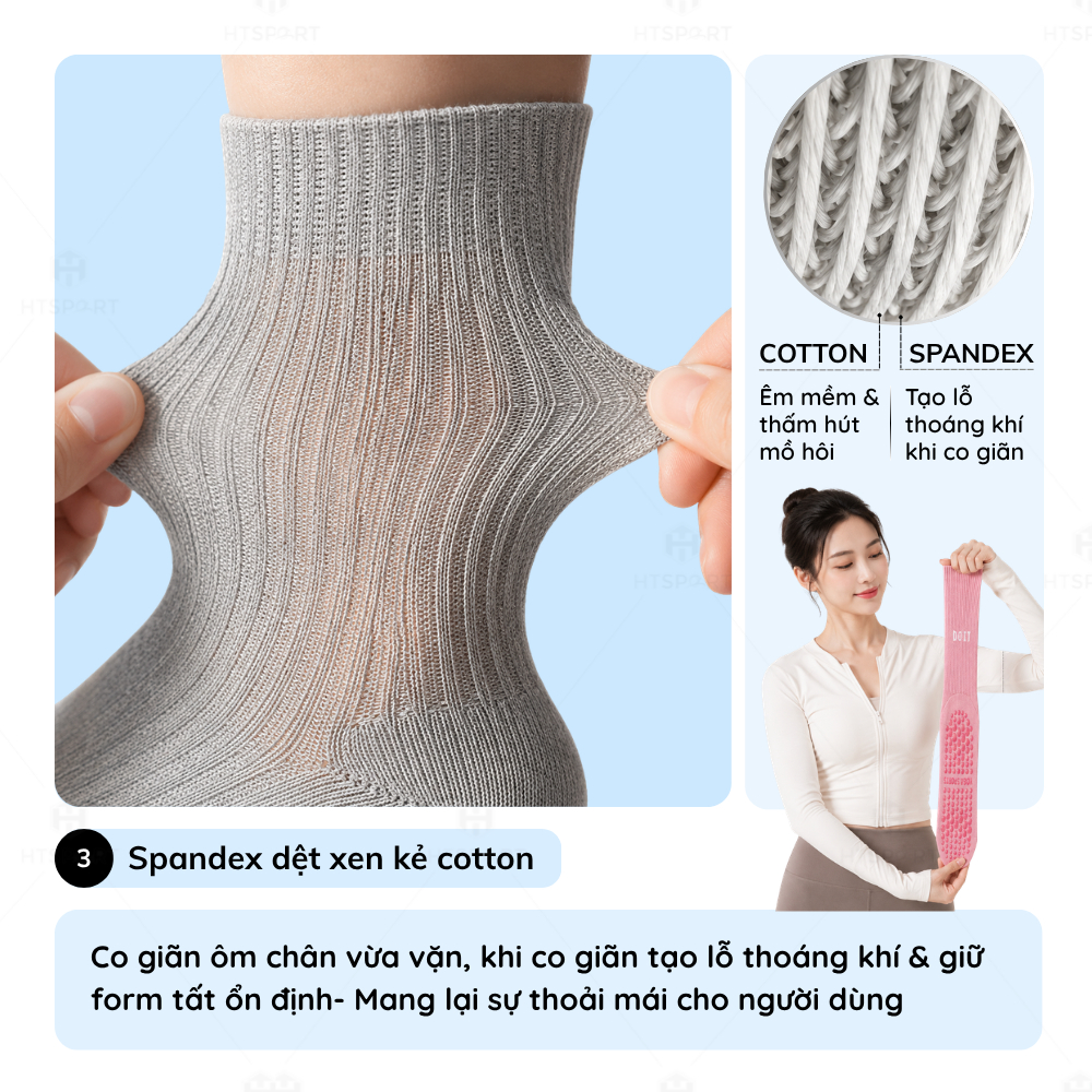 Tất Vớ Chống Trượt Cổ Cao Tập Yoga Pilates - Tất Thể Thao Đế Cao Su Chống Trơn Nhiều Màu Thoáng Khí