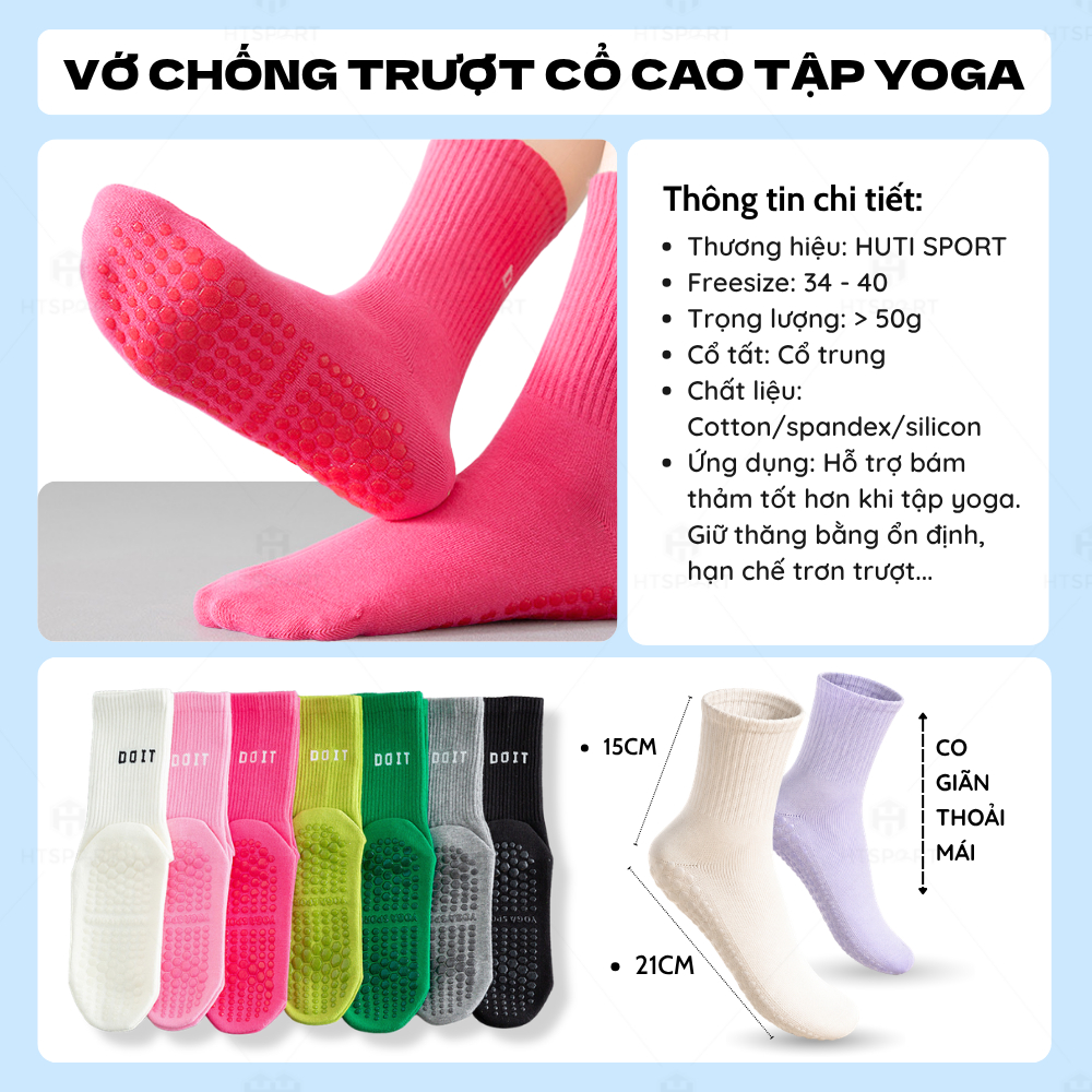 Tất Vớ Chống Trượt Cổ Cao Tập Yoga Pilates - Tất Thể Thao Đế Cao Su Chống Trơn Nhiều Màu Thoáng Khí