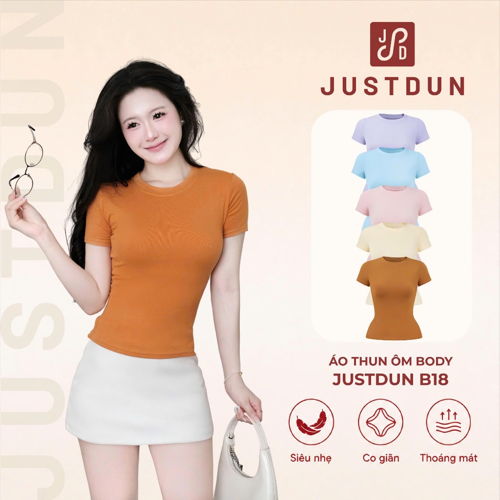 Áo thun ôm body cotton lông mịn co giãn Justdun B18 - Tông màu Pastel