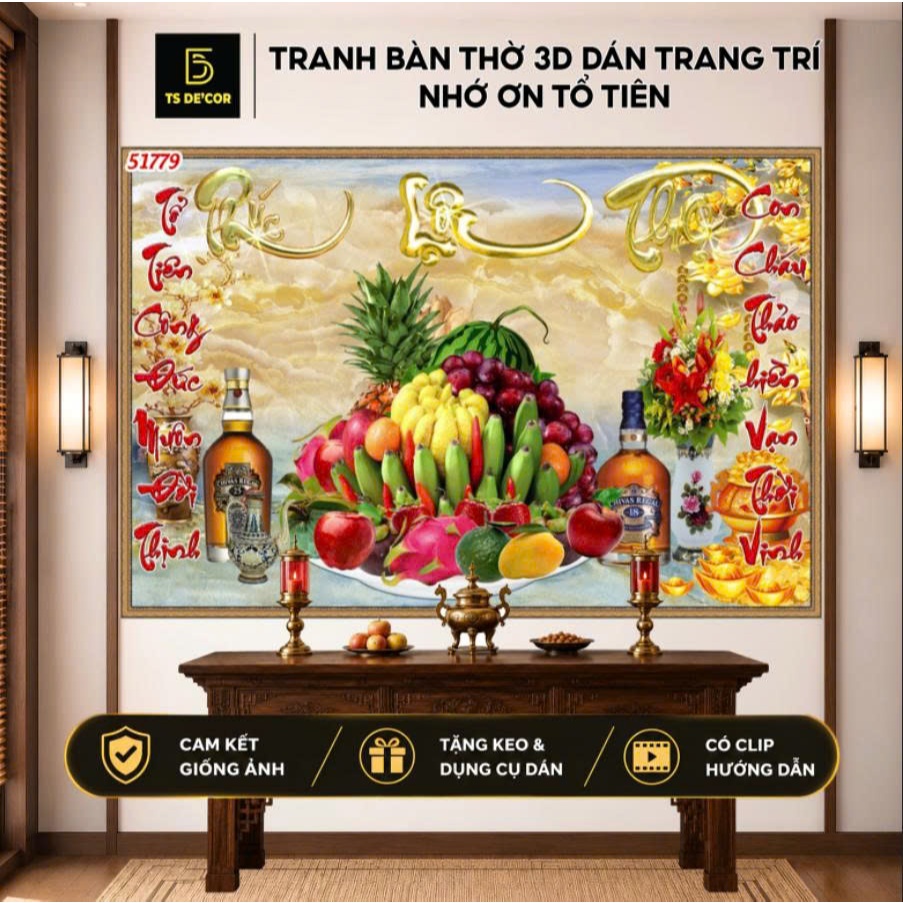 Tranh phòng thờ nhiều kích thước khác nhau Tranh lụa dán tường