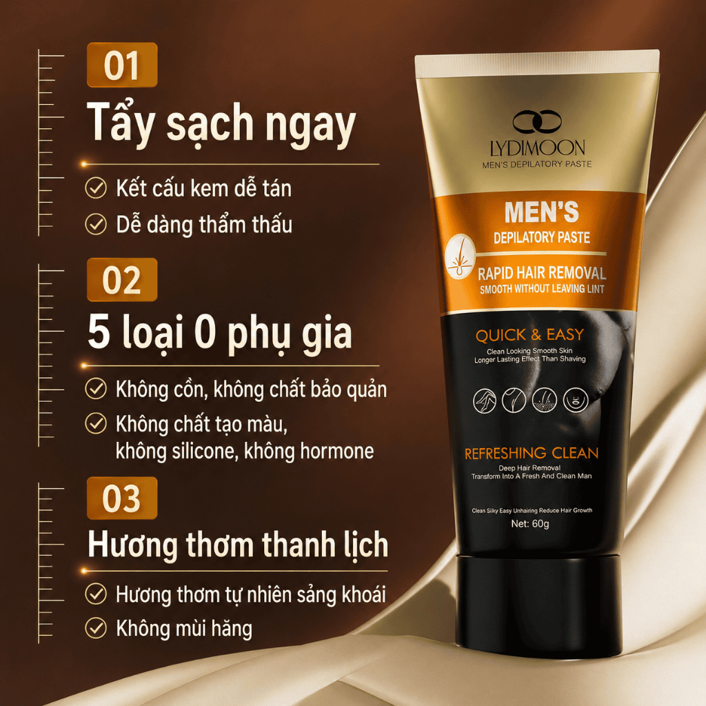 Kem Tẩy Lông Nam Toàn Thân, Nách Tay Chân Ngực, Dịu Nhẹ, Da Mịn Màng, LYDIMOON 60g