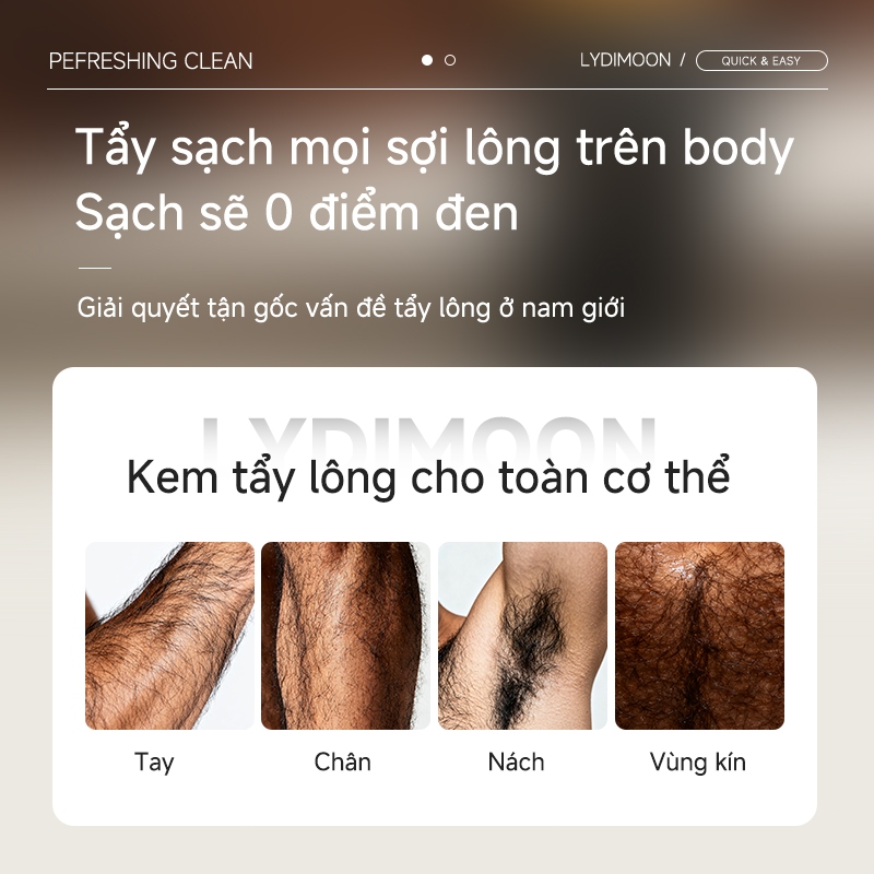 Kem Tẩy Lông Nam Toàn Thân, Nách Tay Chân Ngực, Dịu Nhẹ, Da Mịn Màng, LYDIMOON 60g