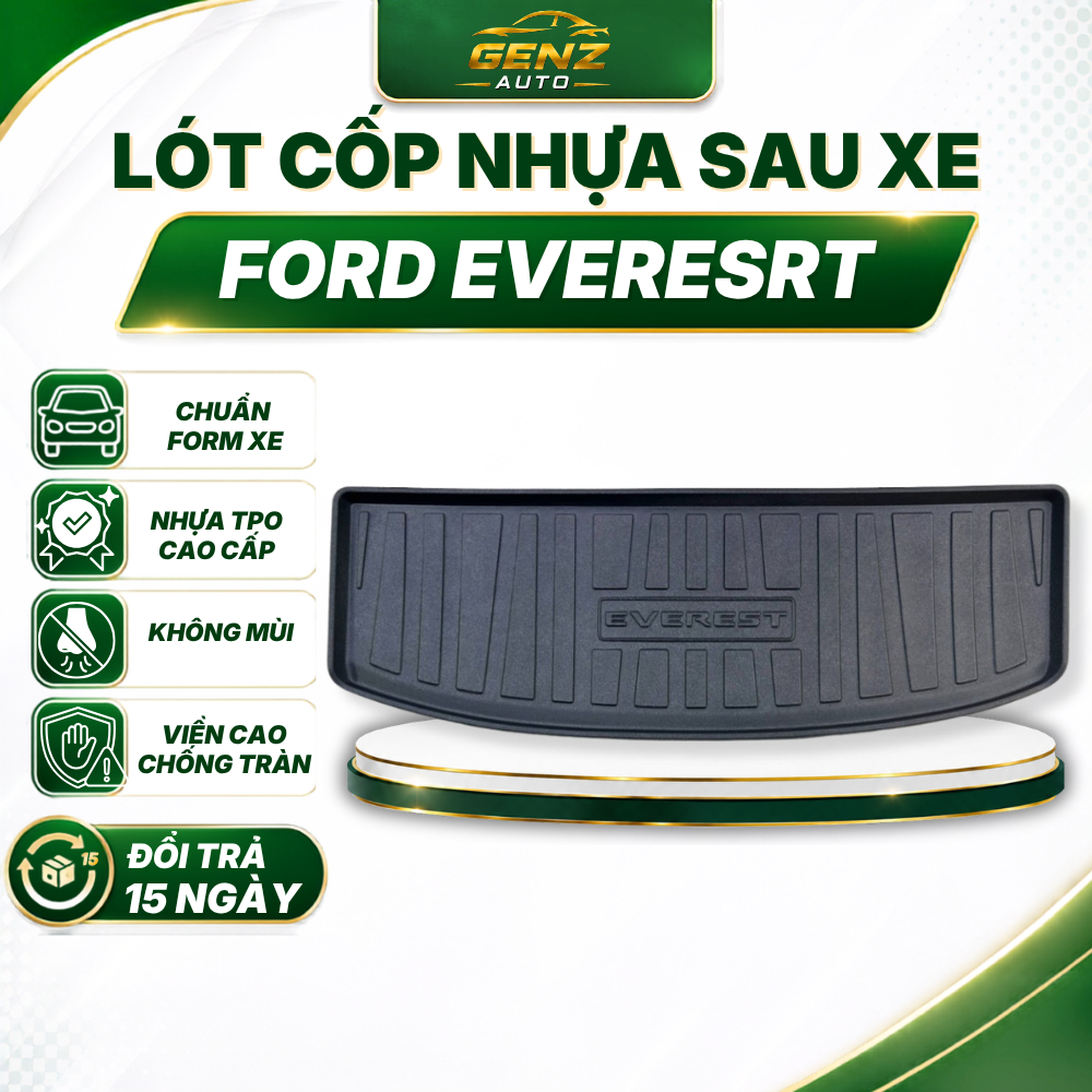 Lót cốp Ford Everest 2017 - Nay - Nhựa dẻo TPO Không mùi, Chuẩn khít form xe, Chống thấm nước