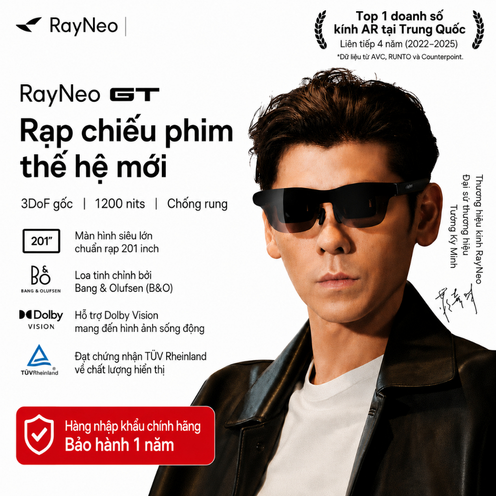 Kính AR RayNeo GT bản quốc tế | Dolby Vision | 3DOF | 1200 Nits | Màn 210" | Loa B&O | BH 12 tháng | Shopee Việt Nam