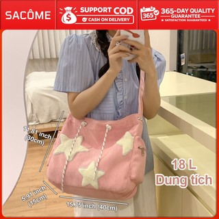 Túi Tote Sức Chứa Lớn Họa Tiết Sao, Chất Vải Nhung Mềm, Túi Đeo Vai Nữ Vải Dù Chống Thấm Nhiều Ngăn.S4061