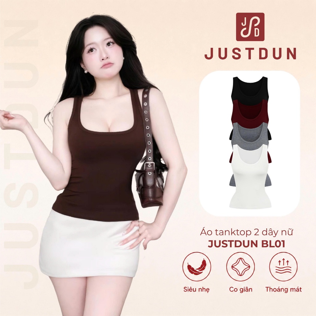 Áo tanktop 2 dây nữ cổ vuông JUSTDUN co giãn thoải mái BL01