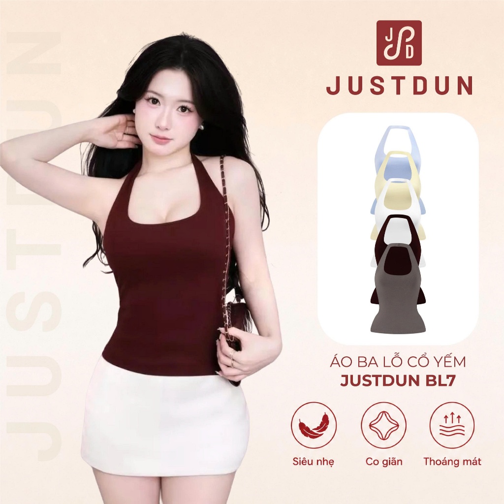 Áo cổ yếm ba lỗ ôm body 2 lớp cotton mịn basic Justdun BL7