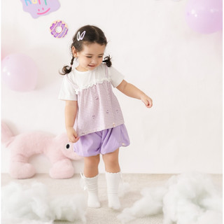 NBAN (6M-6Y) Bộ quần áo bé gái cộc tay Caro Nơ Tím thời trang bé gái cotton thoáng mát-CANDY5.25