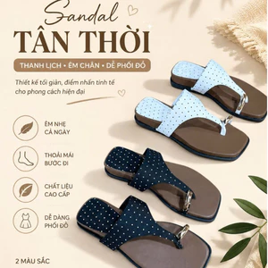 dép xỏ ngón nữ đính khoen thời trang, dép xỏ ngón quai họa tiết chấm bi
