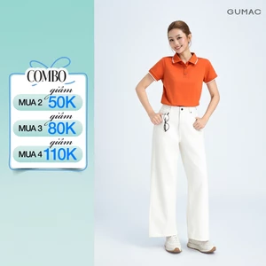 Quần jeans nữ GUMAC trắng ống suông thắng cơ bản jeans mềm dày dặn thoáng mát LQJF1102