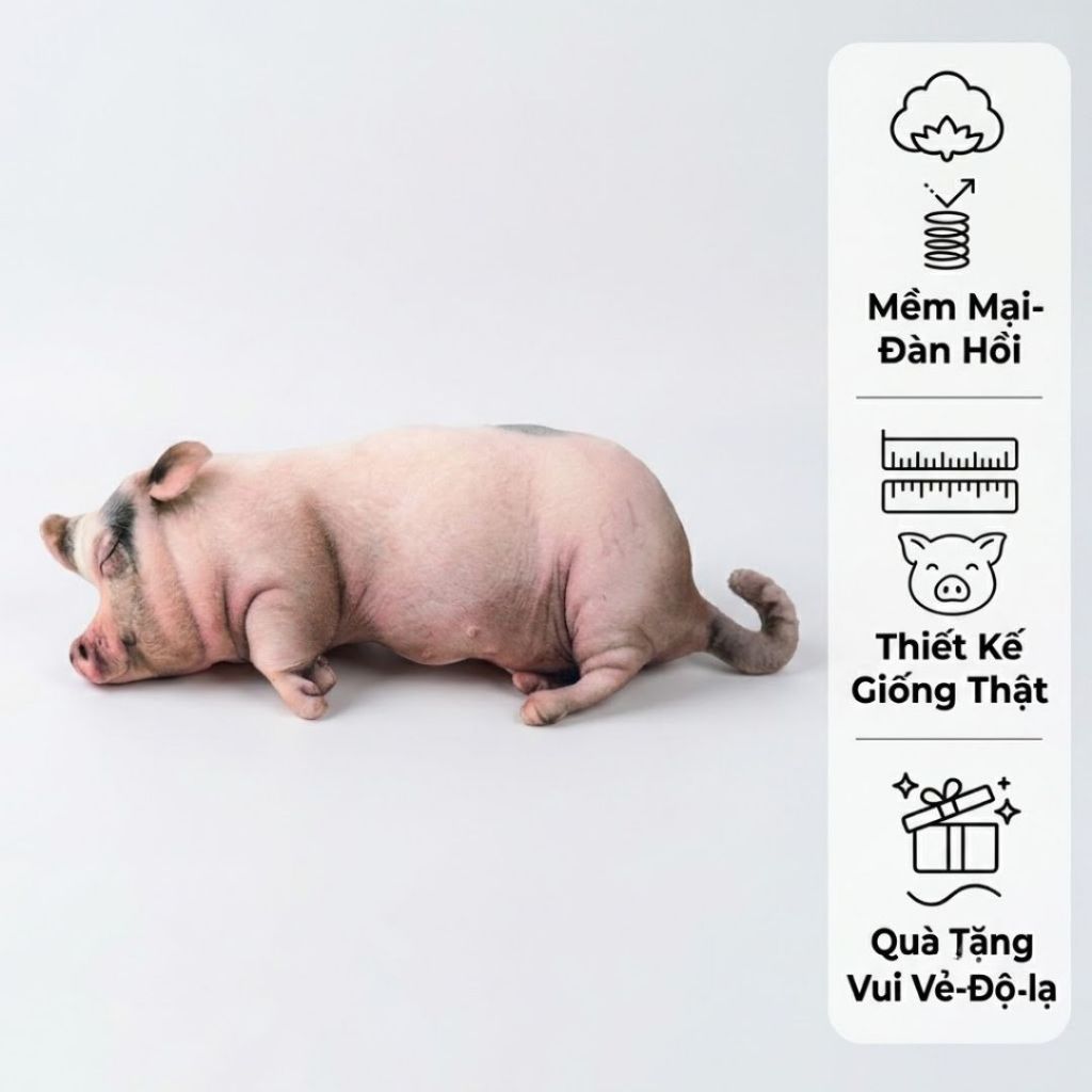 Gối Ôm Con Lợn,Heo 3D Như Thật, Gấu Bông Con Heo Ngủ Mềm Mại Chân Thực Quà Tặng Vui Vẻ Cho Người Thân