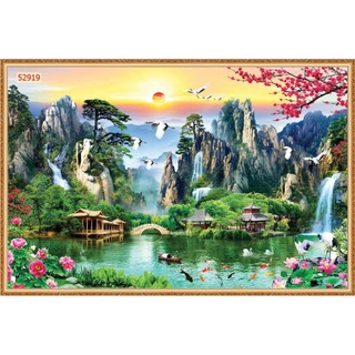 Tranh SƠN THUỶ 3D phong cảnh thác nước chảy, sông suối nên thơ