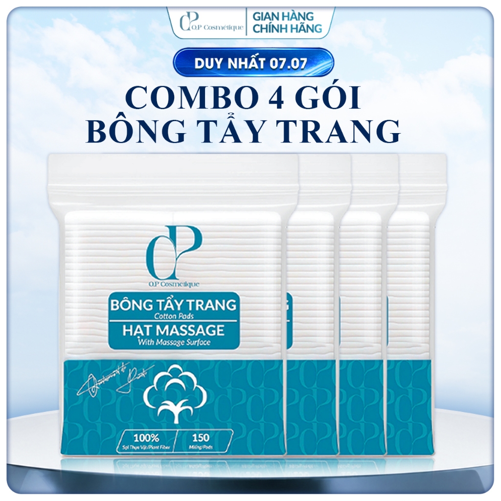 Combo 4 Gói | 600 Miếng Bông Tẩy Trang Q.P Cosmétique Không Xơ Không Rách, Hạt Massage Sạch Sâu