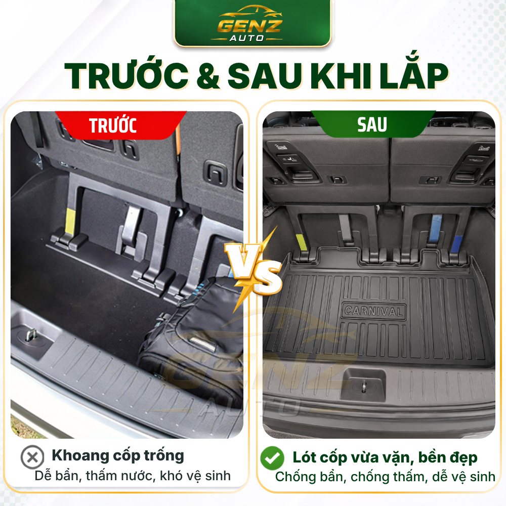 Lót cốp Kia Sedona 2016 - 2021, Carnival 2022 - Nay - Nhựa dẻo TPO Không mùi, Chuẩn khít form xe