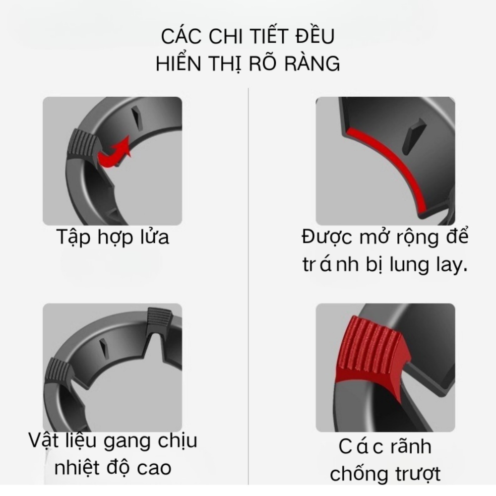 Kiềng gang cao cấp chắn gió tụ lửa, tiết kiệm gas đa năng cho bếp ga dương mặt kính