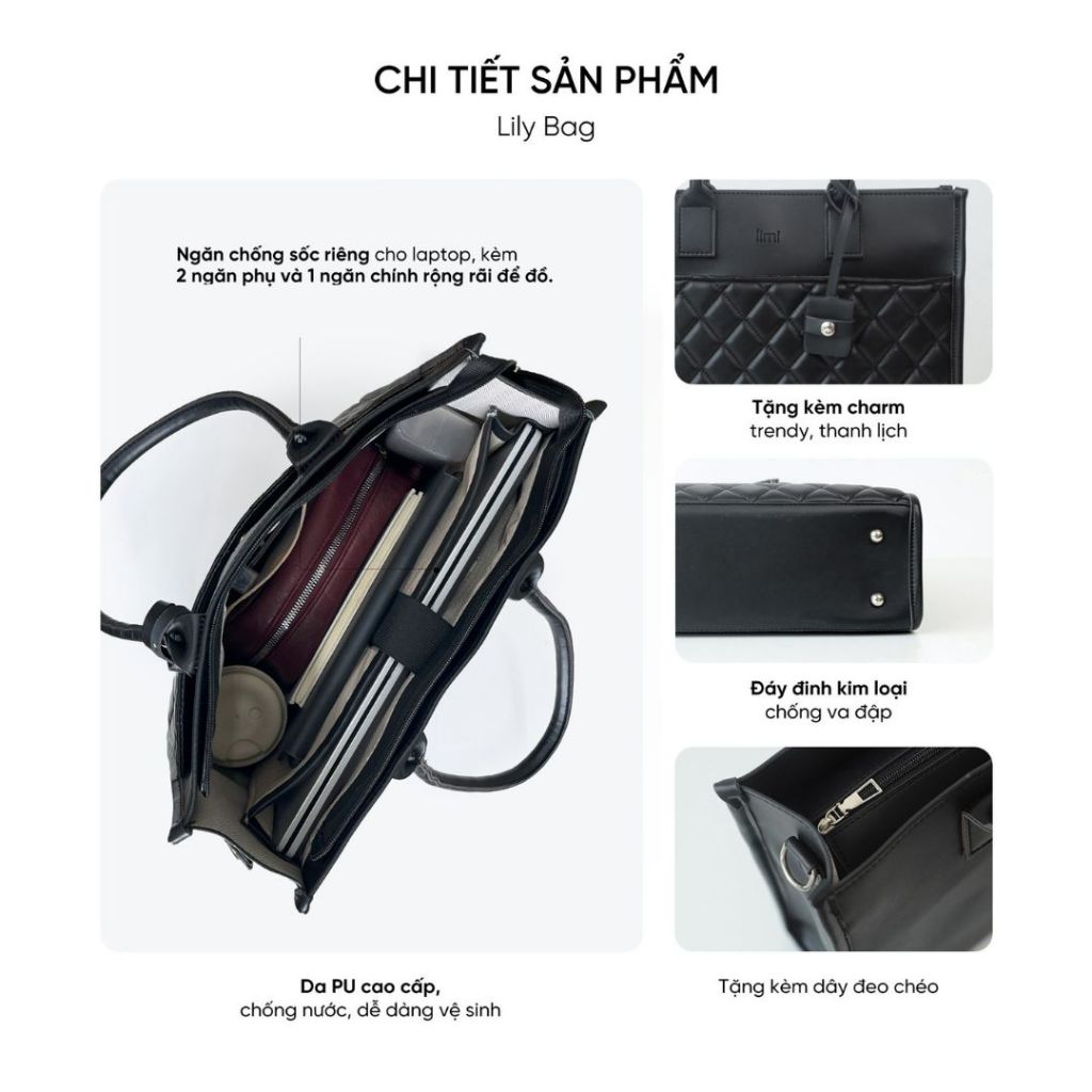 Túi Công Sở LIMI (7 màu) Ngăn Laptop Riêng Tote Da Nữ Đựng Lap 15 inch đi làm đi dạy (LILY) | BigBuy360 - bigbuy360.vn