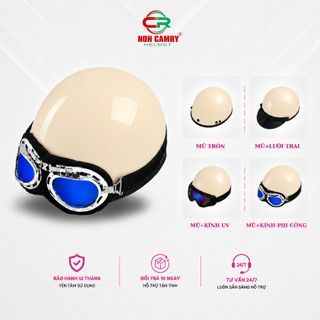 Mũ Bảo Hiểm Nửa Đầu Dáng Phượt ABS Cao Cấp, Kèm Phụ Kiện Kính Phi Công, Kính UV, Lưỡi Trai Tùy Chọn - Camry Helmet