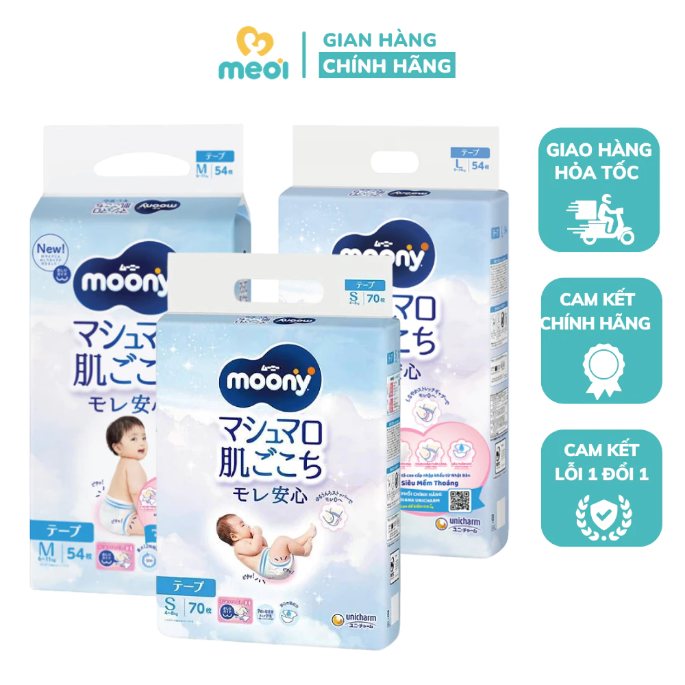 Bỉm dán, Bỉm quần Moony xanh cho bé, nhập khẩu chính hãng của Unicharm