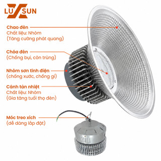 Đèn LED Nhà Xưởng Highbay LUXSUN Có Chóa 100W 150W 200W 250W IP65 Siêu Sáng Tiết Kiệm Điện Kho Xưởng Nhà Máy