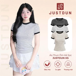 Áo Thun Ôm Kẻ Sọc Nữ JUSTDUN K5 - Chất Cotton Mịn, Co Giãn, Tôn Dáng, Thoải Mái