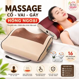 Gối Massage Cổ Vai Gáy Hỗ Trợ Giảm Đau Mỏi Vai Gáy - Máy Massage Hồng Ngoại 20 Bi Cao Cấp