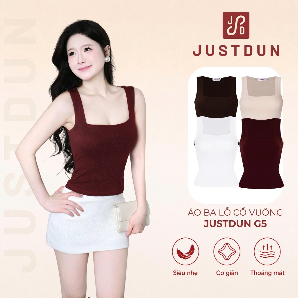 [ÁO 2 LỚP] Áo Thun Ba Lỗ Nữ Sát Nách Cổ Vuông Dáng Ôm Chất Thun Cotton Mềm Mịn, Năng Động JUSTDUN G5