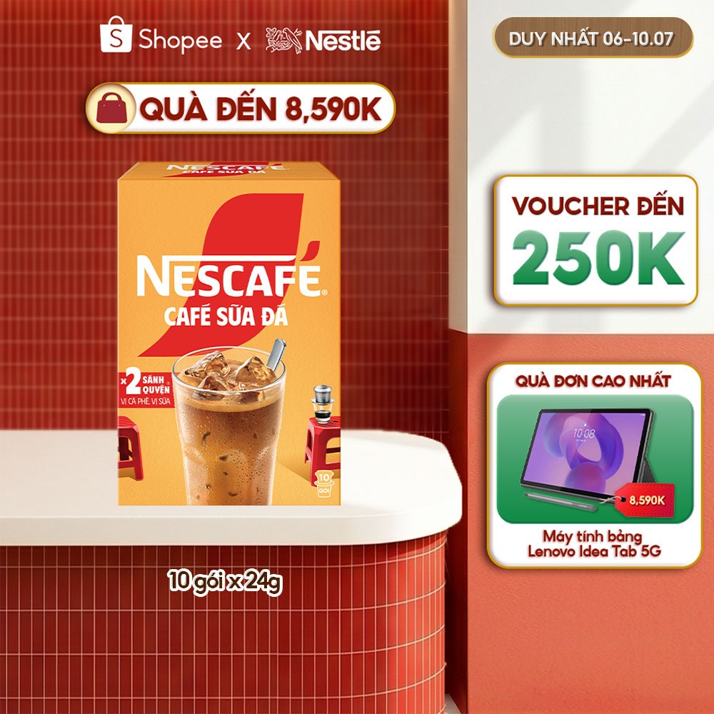 Hộp Cà phê Hòa tan NESCAFÉ CAFÉ SỮA ĐÁ 10 gói Nhân đôi sánh quyện