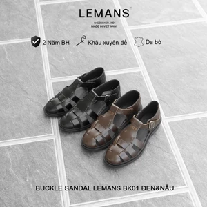 Dép rọ Da bò Lemans Buckle Sandal BK5.01 - Đen - đế Mckay cao 2.2cm bảo hành chính hãng 24 tháng