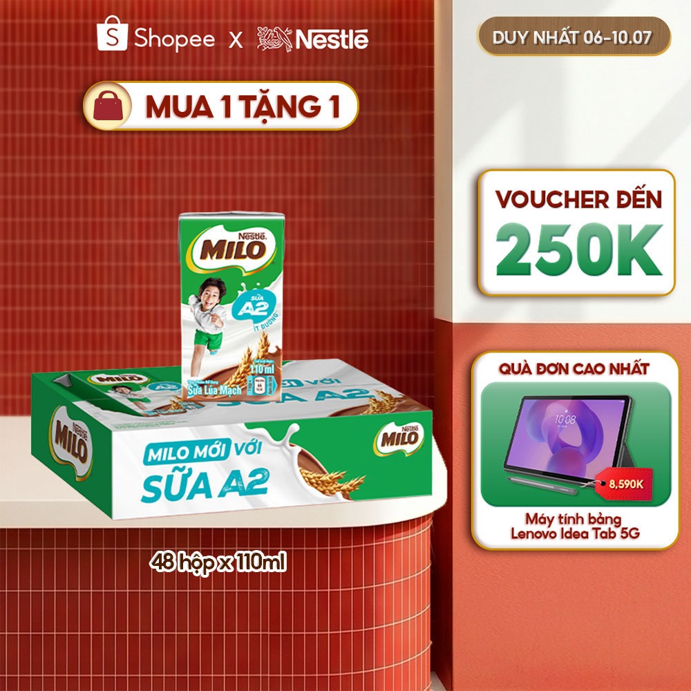 Sữa Lúa Mạch Nestle MILO với sữa A2 MỚI thùng 12 x 110ml (12x4x110ml)