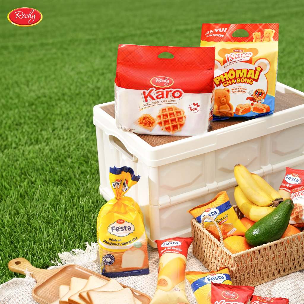 [ Tặng quà đơn từ 129k] Combo 4 karo sợi gà, karo phô mai, karo bơ trứng giòn, bánh kẹo Richy