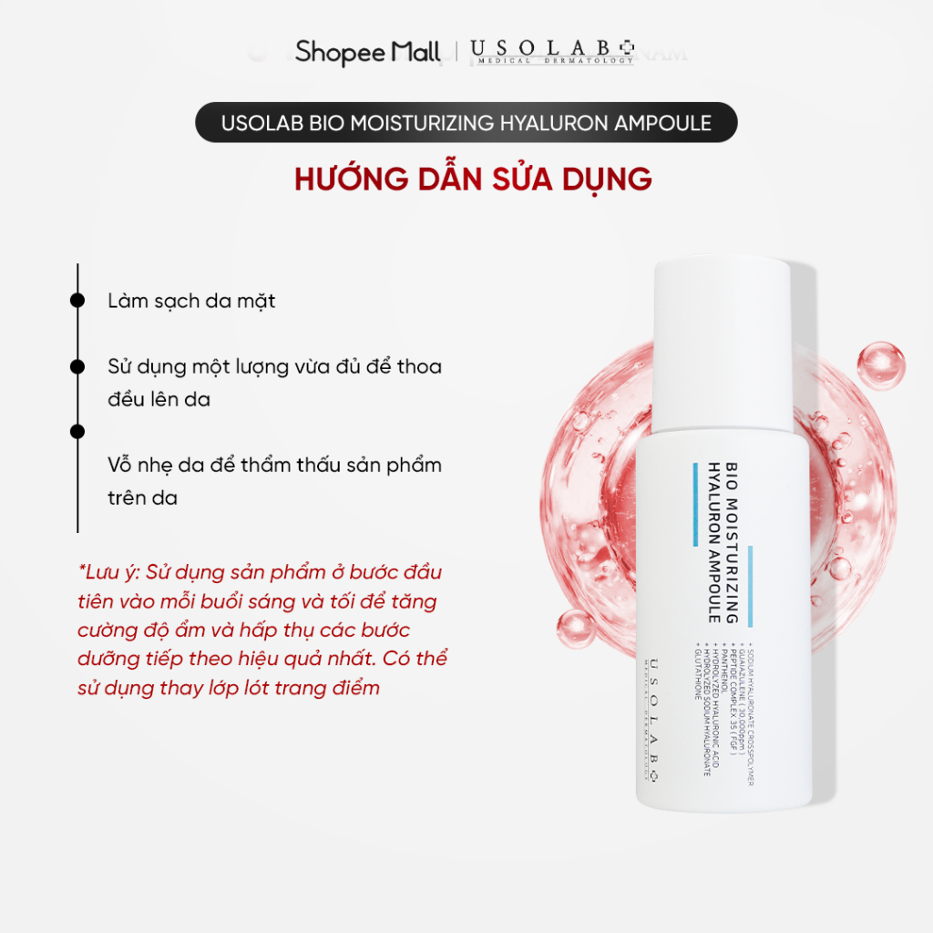 Serum HA USOLAB - Bio Moisturizing Hyaluron Ampoule - Tinh chất căng bóng HA thủy phân 50ml