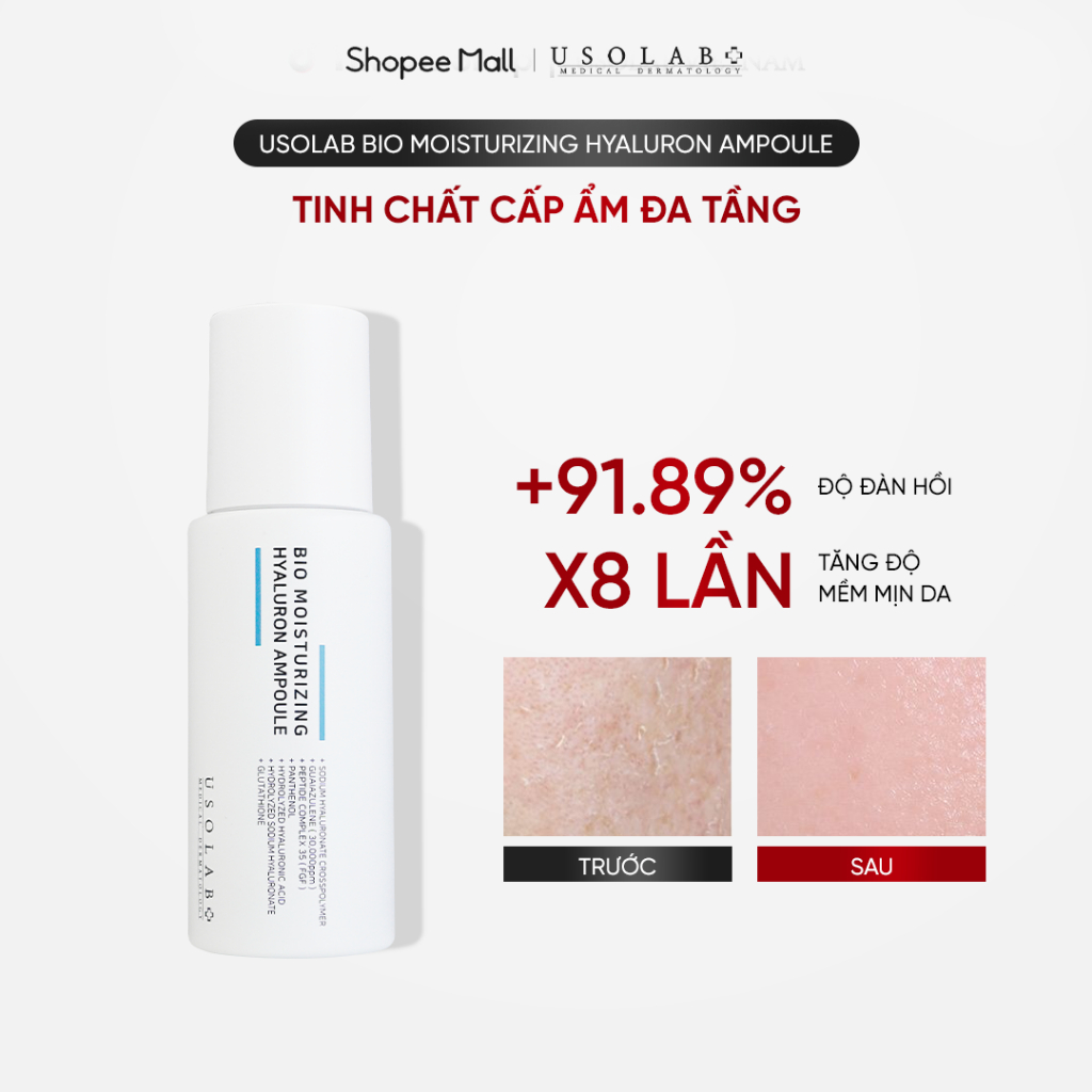 Serum HA USOLAB - Bio Moisturizing Hyaluron Ampoule - Tinh chất căng bóng HA thủy phân 50ml