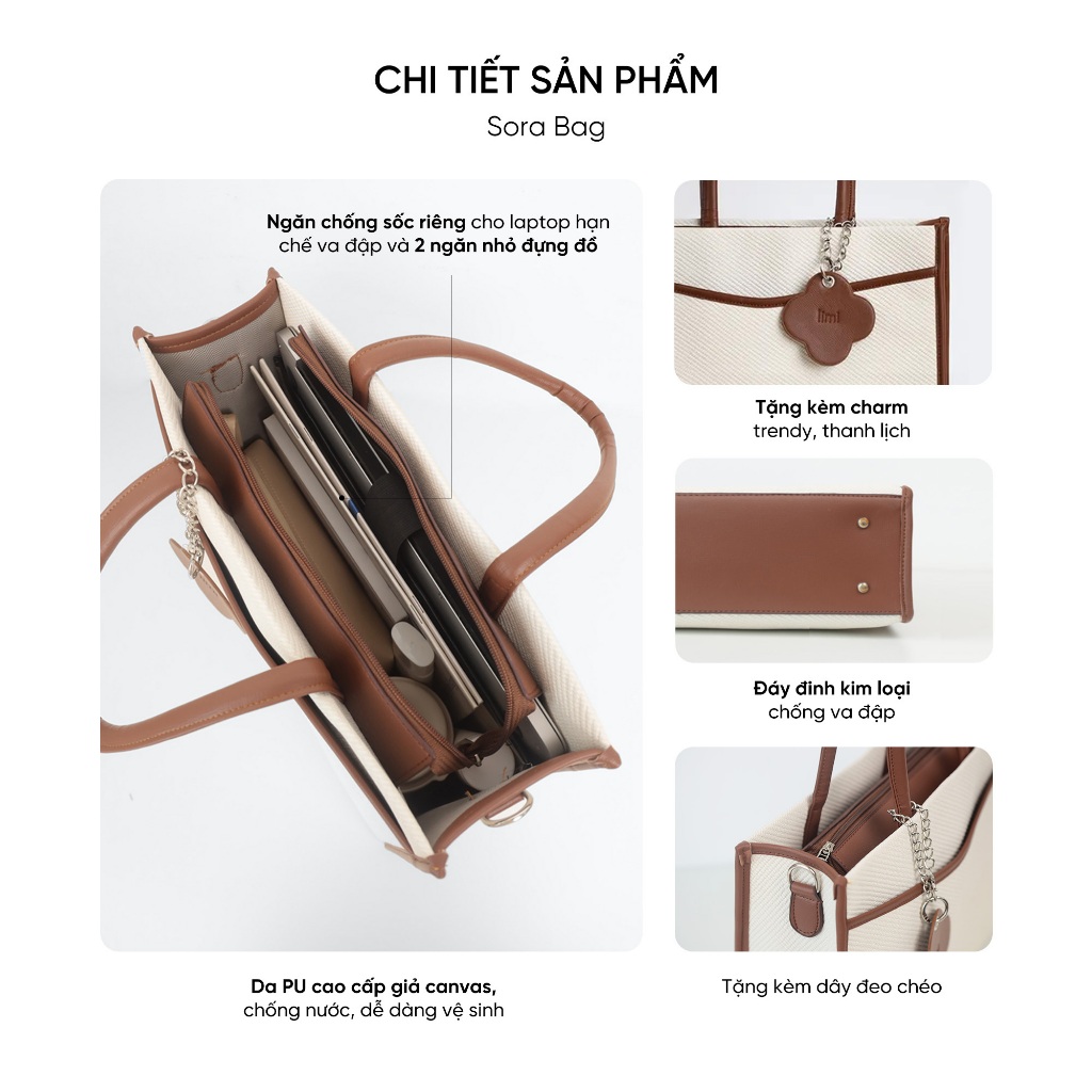 Túi công sở nữ da LIMI (3 màu) Ngăn Laptop Riêng vừa laptop 14inch (SORA) | BigBuy360 - bigbuy360.vn