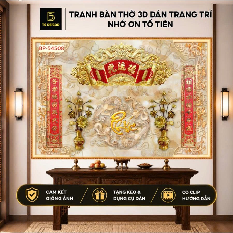 Tranh phòng thờ nhiều kích thước khác nhau Tranh lụa dán tường