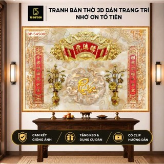 Tranh treo phòng thờ 3D vải lụa kim sa cao cấp TS Decor, tranh dán tường bàn thờ trang nghiêm, tặng keo và dụng cụ dán