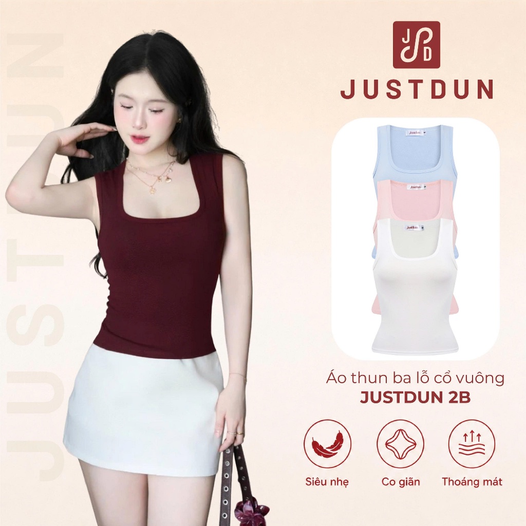 Áo thun ba lỗ cổ vuông cotton mịn tanktop năng động JUSTDUN 2B