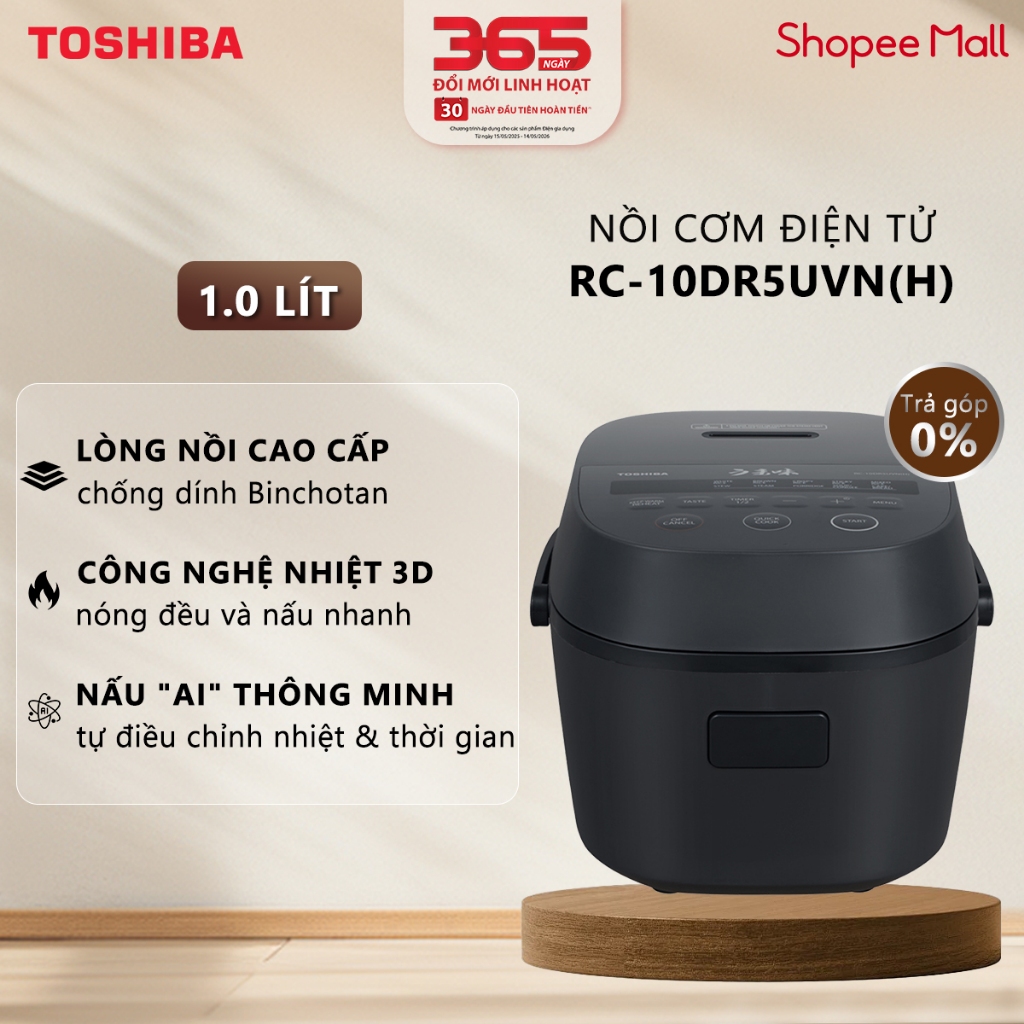 Nồi Cơm Điện Tử Toshiba 1 lít RC-10DR5UVN(H) - 1.8 Lít  RC-18DR5UVN(H)/(W) - Bảo Hành Chính Hãng