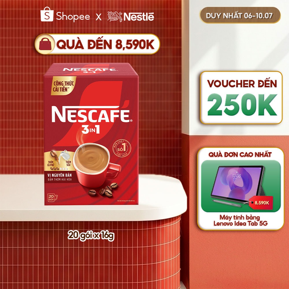 [CÔNG THỨC CẢI TIẾN] Hộp Cà phê Hòa tan NESCAFÉ VỊ NGUYÊN BẢN 20 gói - Đậm thơm hài hòa