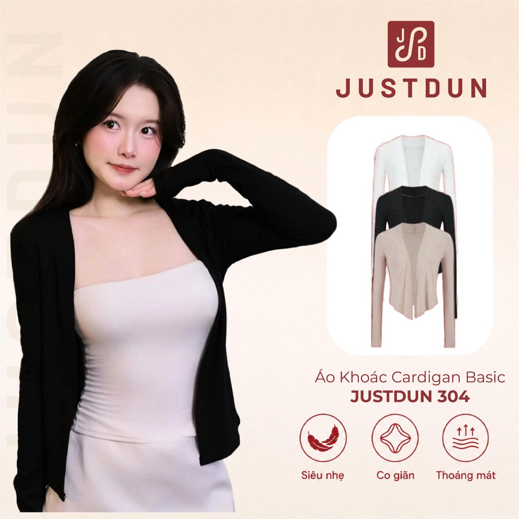 Áo Khoác Cardigan Nữ Dáng Dài JUSTDUN 304 - Vải Cotton Mịn, Mềm Mại, Thoải Mái, Dễ Phối Đồ