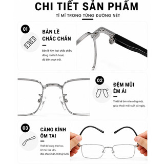 Gọng Kính Cận Nam Nữ Chống Gãy Dáng Vuông  Eye Plus 5166 Gọng Kim Loại Bạc Càng Kính Nhựa Dẻo