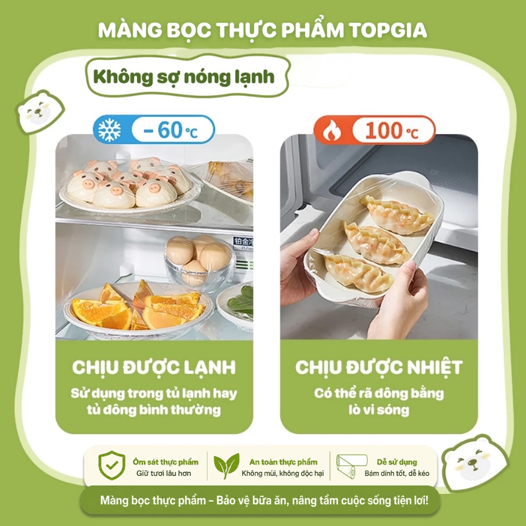 [BỊCH LỚN] Túi màng bọc thực phẩm chất liệu PE treo tường dạng rút TopGia, có chun co dãn siêu dai