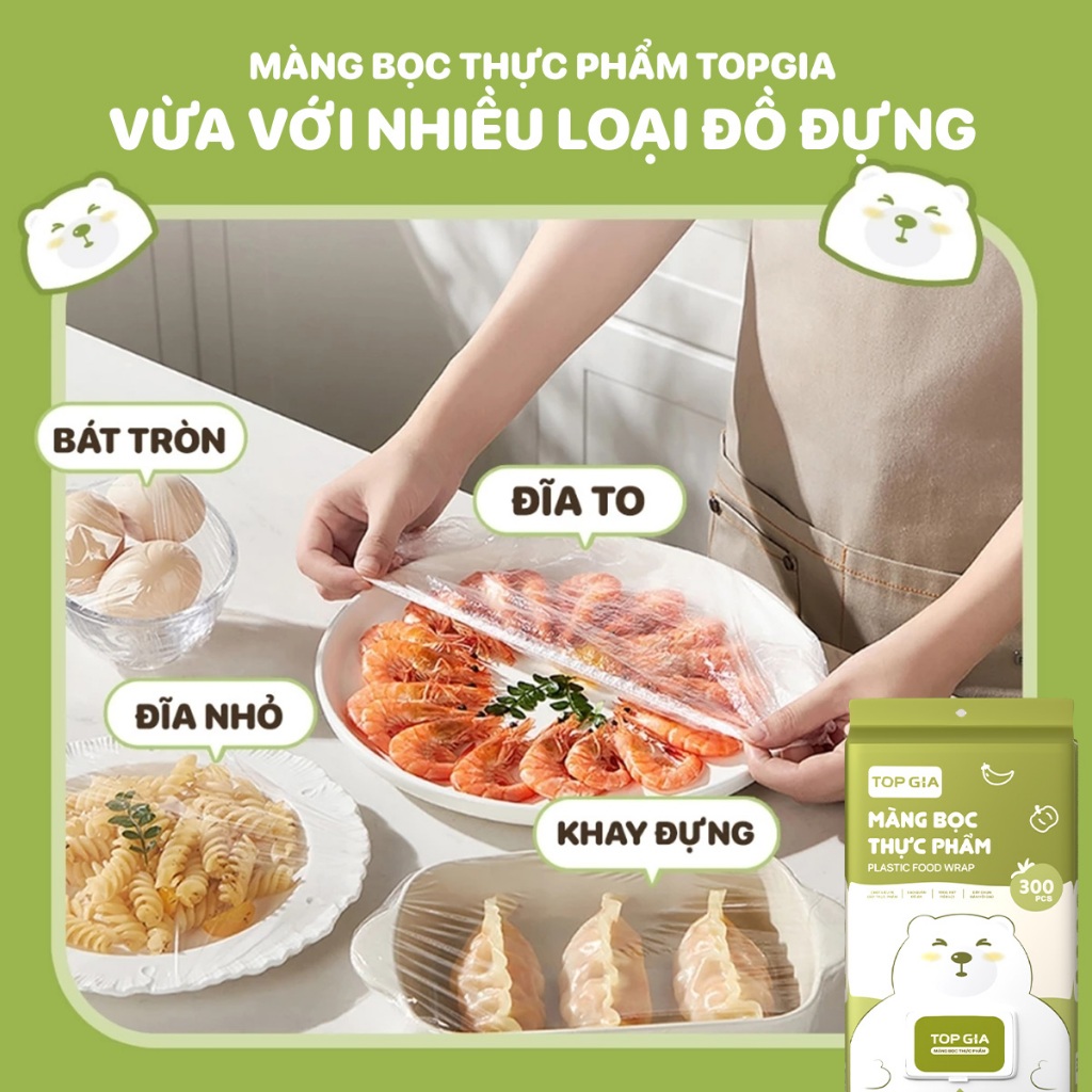 [BỊCH LỚN] Túi màng bọc thực phẩm chất liệu PE treo tường dạng rút TopGia, có chun co dãn siêu dai