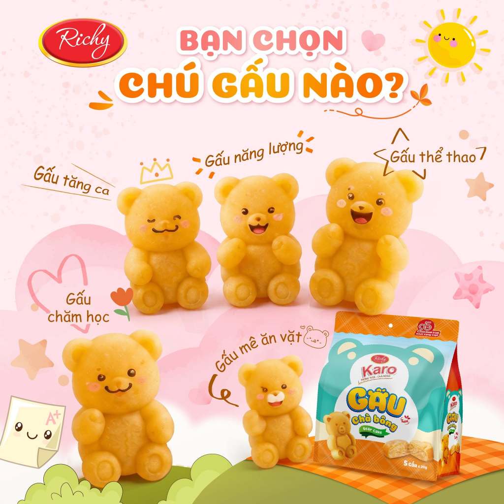 [TẶNG  QUÀ ĐƠN TỪ 129K] [New]Combo 4 bịch bánh Karo Gấu chà bông, HSD 45 ngày - cân nhắc khi đặt SLL